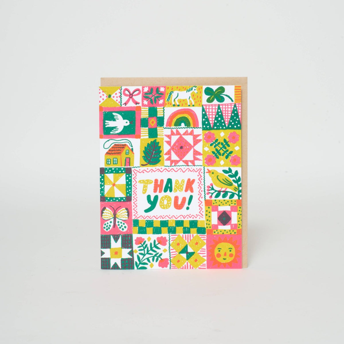 Folk Quilt Thanks – Letterpress Greeting Card