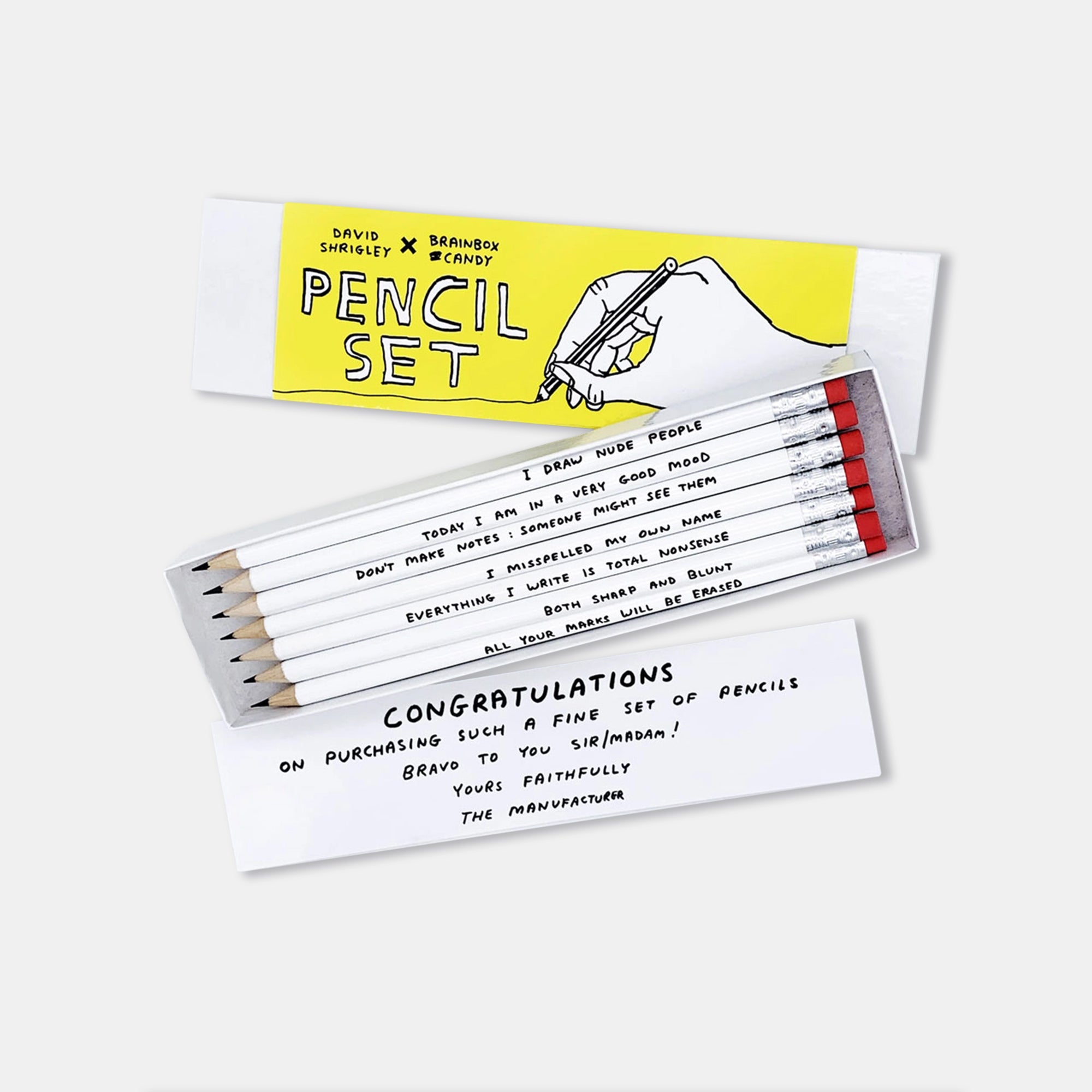 David Shrigley Pencil Box - Pack of 7 Mixed Designs