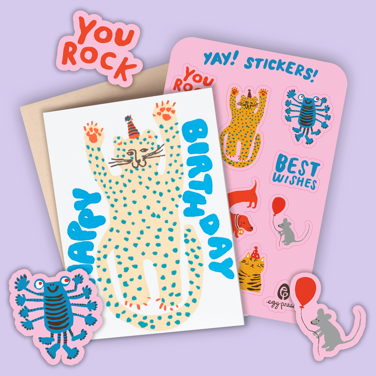 Party Cheetah Birthday – Card & Sticker Sheet Set