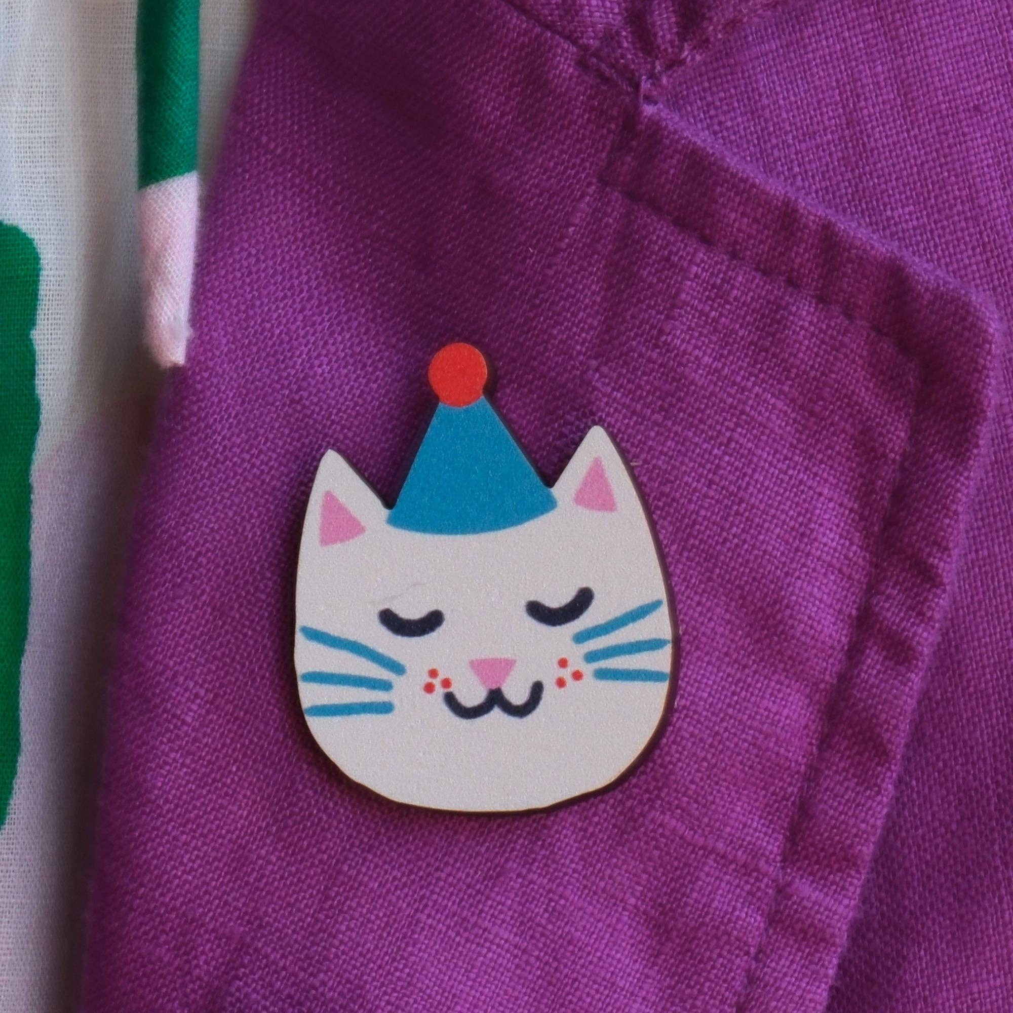 Cat Printed Wooden Pin Badge