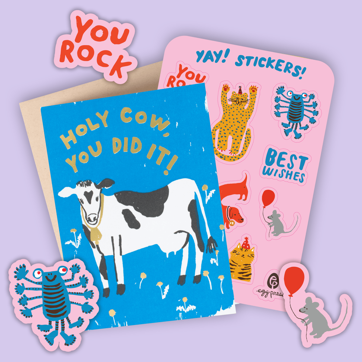 Holy Cow Congrats – Graduation Card & Sticker Sheet Set