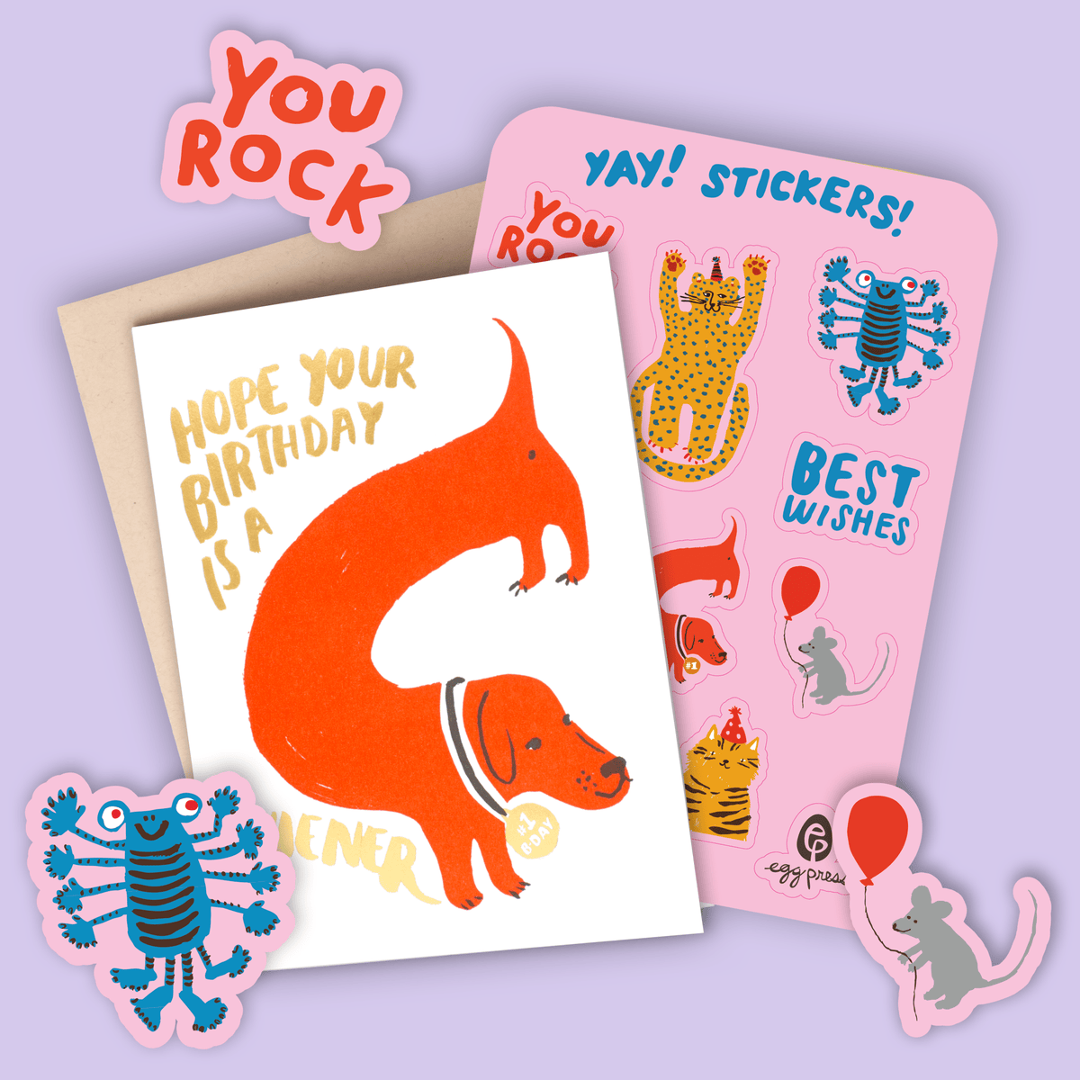 Wiener Birthday – Card & Sticker Sheet Set