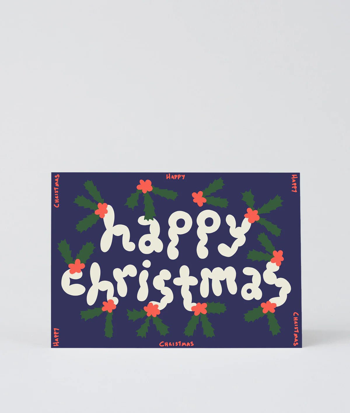 Happy Christmas Holly Embossed Card