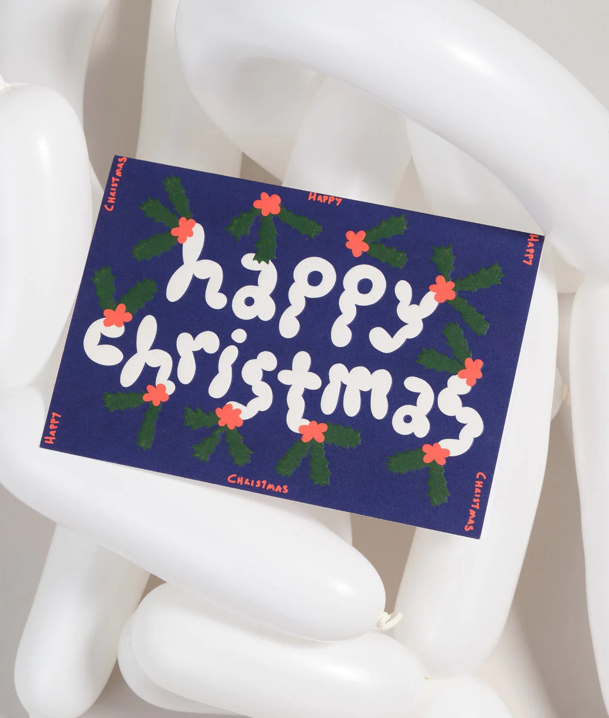 Happy Christmas Holly Embossed Card